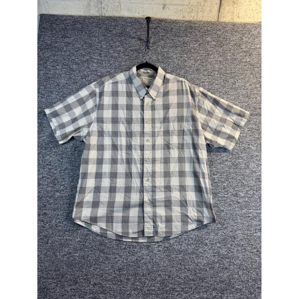 Munsingwear Mens XL Short Sleeve Button Down Shirt Plaid Wrinkle Free Blue Tan